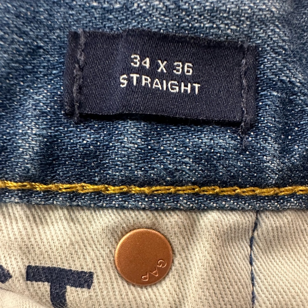 GAP MENS LIGHT WASH STRAIGHT LEG 5-POCKET BLUE JEANS SIZE 34 x 36 - Picture 6 of 7